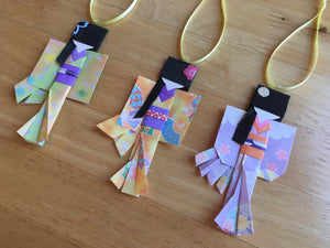 Handmade Japanese Origami Paper Doll Fancy Christmas Ornaments - Set of Three