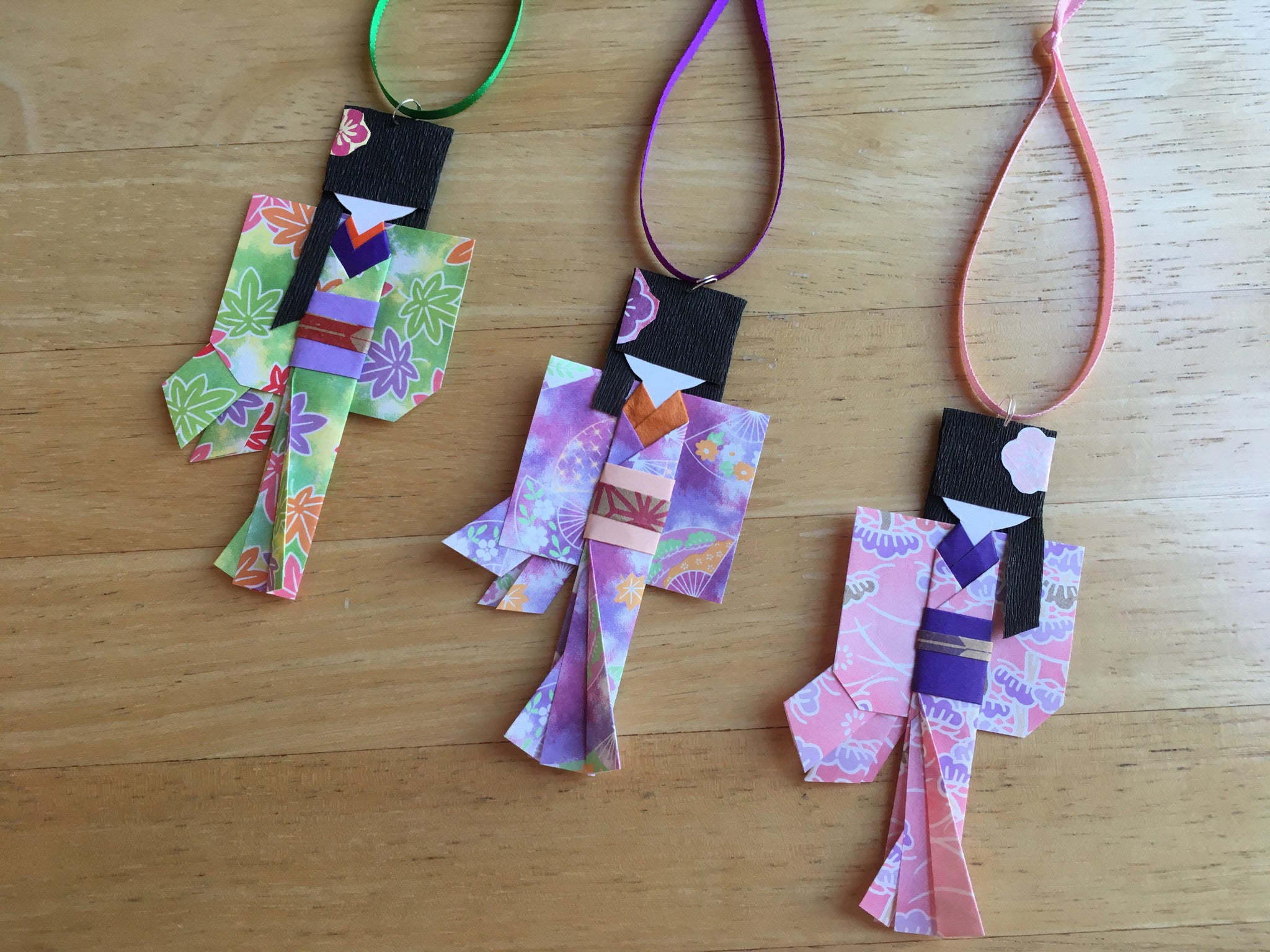 Japanese handmade origami paper doll Christmas ornaments - set of three