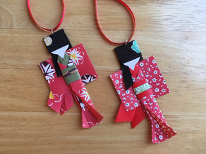 Set of two Handmade Japanese Origami Paper Doll Christmas Ornaments