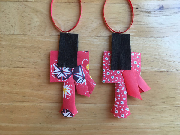 Set of two Handmade Japanese Origami Paper Doll Christmas Ornaments