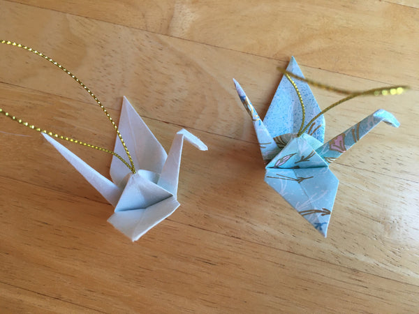 Handmade Japanese Origami Paper Crane Christmas Tree Ornaments - Set of two