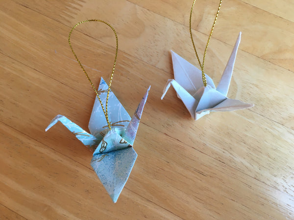 Handmade Japanese Origami Paper Crane Christmas Tree Ornaments - Set of two