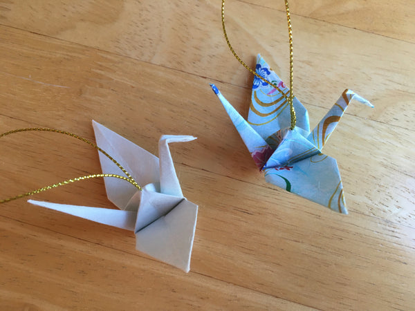 Handmade Japanese Origami Paper Crane Christmas Tree Ornaments - Set of two