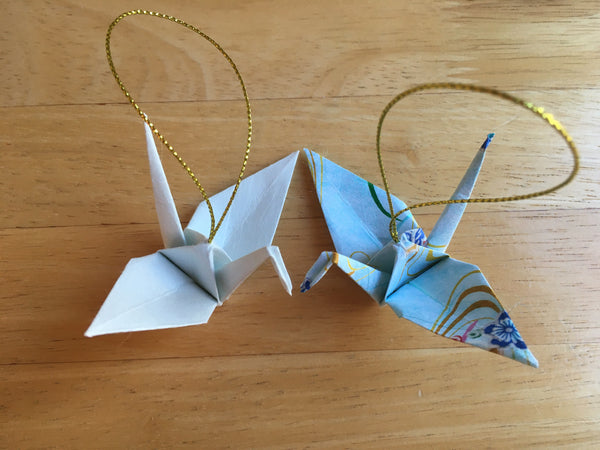 Handmade Japanese Origami Paper Crane Christmas Tree Ornaments - Set of two