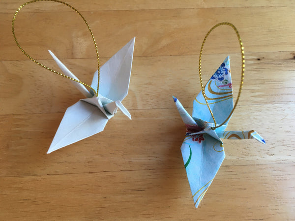 Handmade Japanese Origami Paper Crane Christmas Tree Ornaments - Set of two