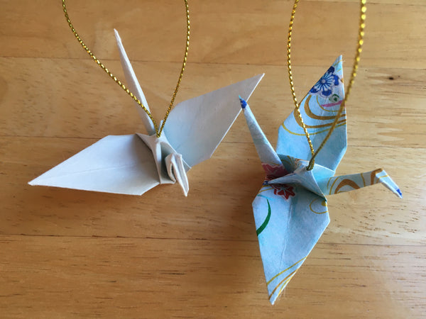 Handmade Japanese Origami Paper Crane Christmas Tree Ornaments - Set of two