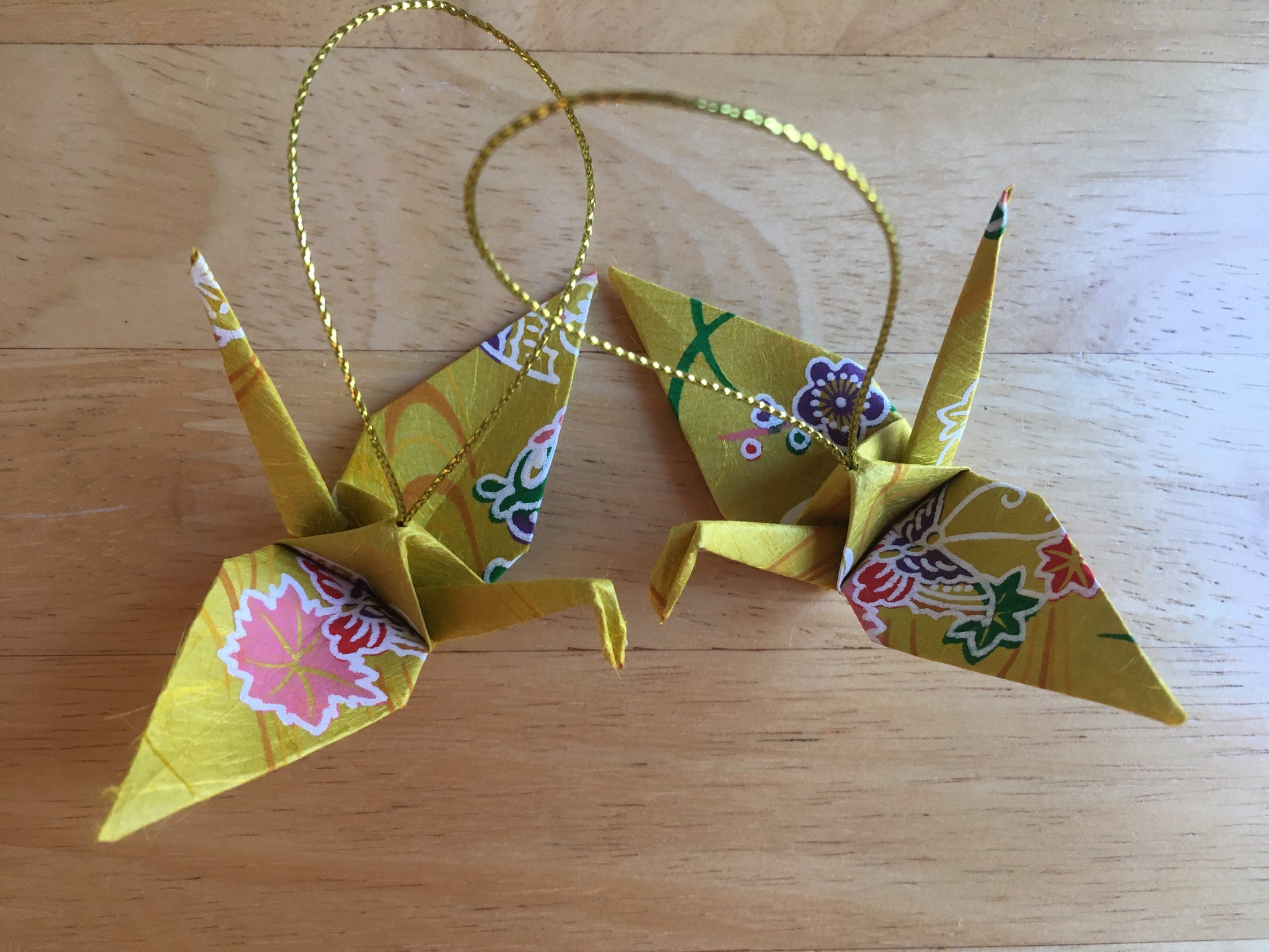 Handmade Japanese Origami Paper Crane Christmas Tree Ornaments - Set of two