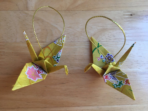 Handmade Japanese Origami Paper Crane Christmas Tree Ornaments - Set of two