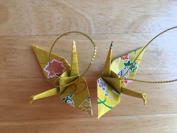 Handmade Japanese Origami Paper Crane Christmas Tree Ornaments - Set of two