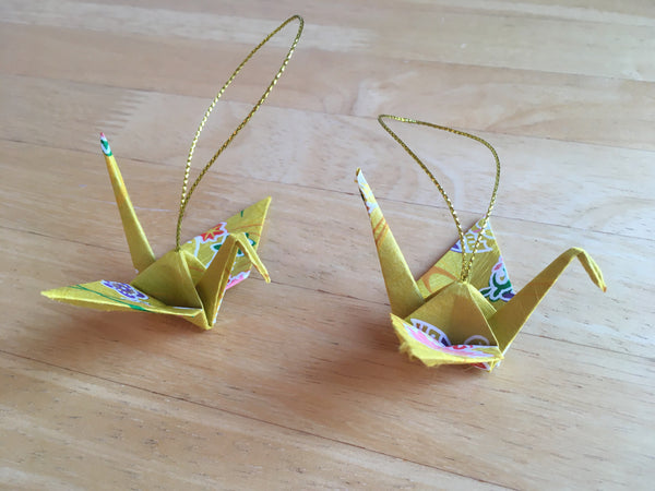 Handmade Japanese Origami Paper Crane Christmas Tree Ornaments - Set of two