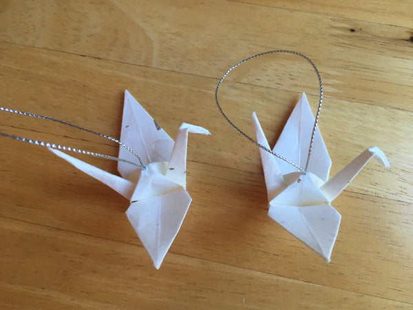 Handmade Japanese Origami Paper Crane Christmas Tree Ornaments - Set of two