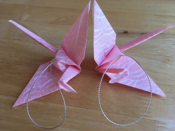 Set of Two - Handmade Origami Paper Crane Christmas Tree Ornament