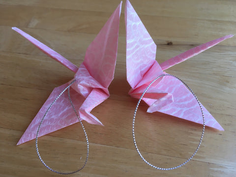 Set of Two - Handmade Origami Paper Crane Christmas Tree Ornament