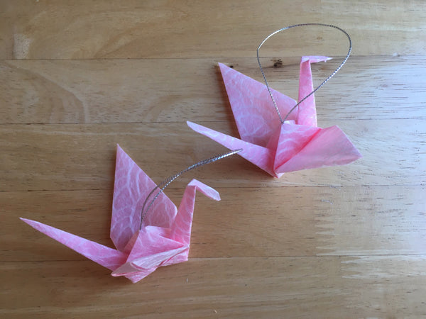 Set of Two - Handmade Origami Paper Crane Christmas Tree Ornament