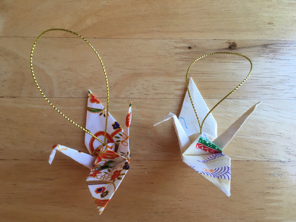 Handmade Japanese Origami Paper Crane Christmas Tree Ornaments - Set of two