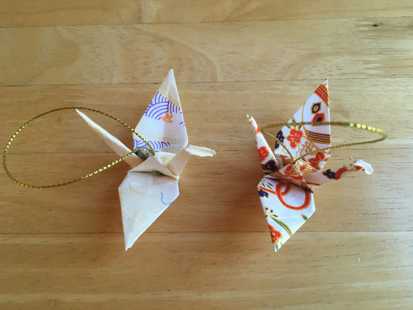 Handmade Japanese Origami Paper Crane Christmas Tree Ornaments - Set of two