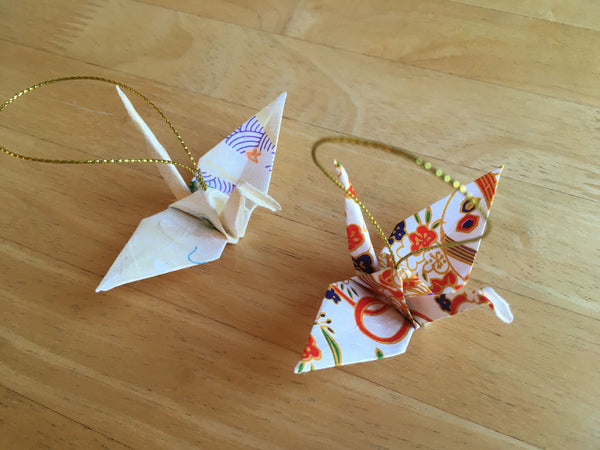 Handmade Japanese Origami Paper Crane Christmas Tree Ornaments - Set of two