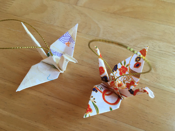 Handmade Japanese Origami Paper Crane Christmas Tree Ornaments - Set of two