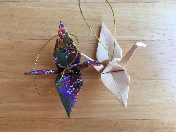 Handmade Japanese Origami Paper Crane Christmas Tree Ornaments - Set of two