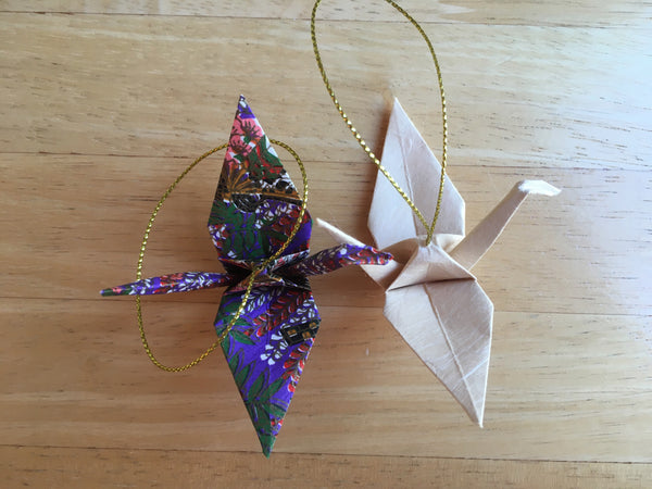 Handmade Japanese Origami Paper Crane Christmas Tree Ornaments - Set of two