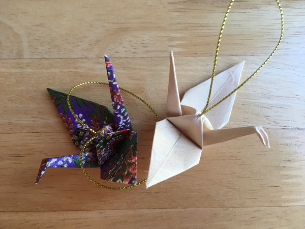 Handmade Japanese Origami Paper Crane Christmas Tree Ornaments - Set of two