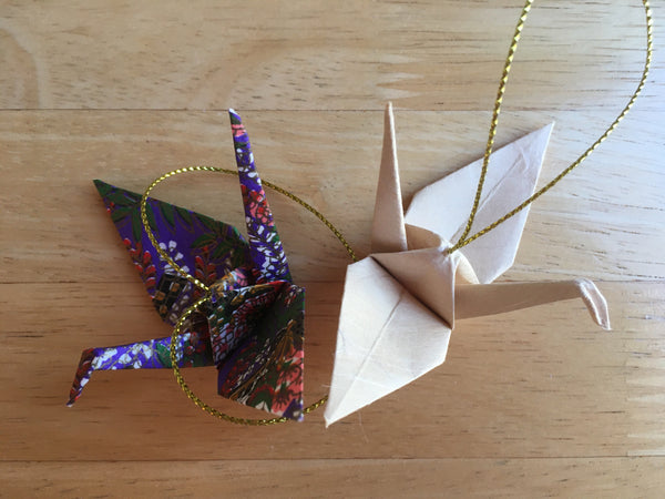 Handmade Japanese Origami Paper Crane Christmas Tree Ornaments - Set of two