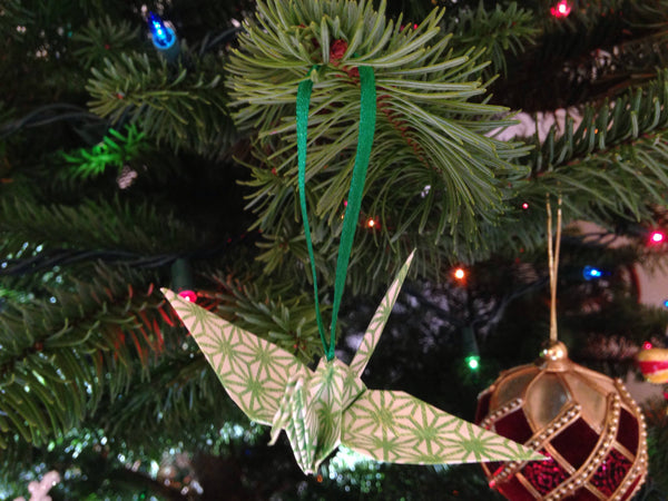 Japanese Origami Paper Crane Ornaments Handmade - set of two