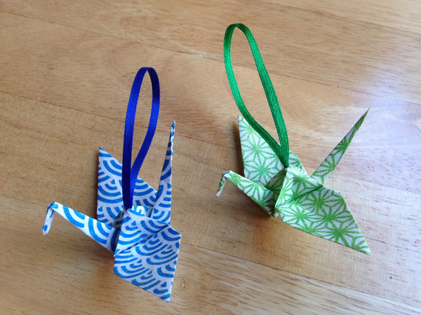 Japanese Origami Paper Crane Ornaments Handmade - set of two