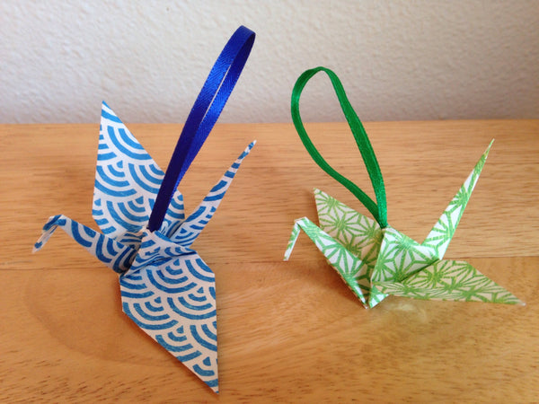 Japanese Origami Paper Crane Ornaments Handmade - set of two