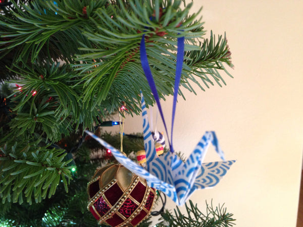 Japanese Origami Paper Crane Ornaments Handmade - set of two