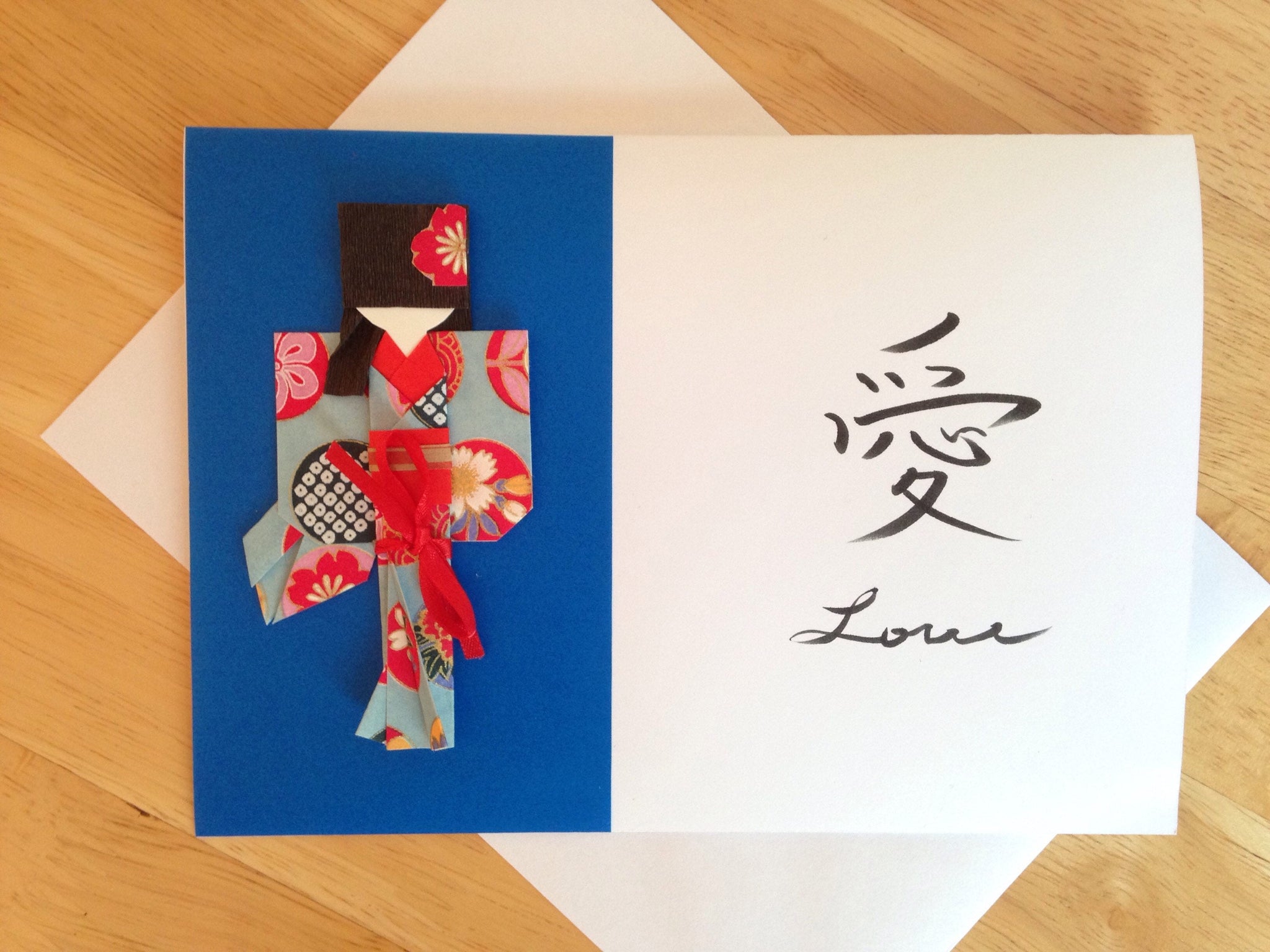 Japanese Origami Paper Doll Kanji Love Card