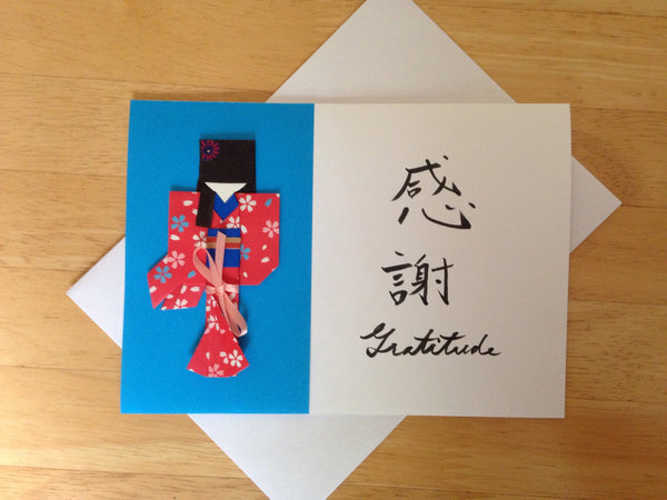 Fancy Handmade Japanese Origami Paper Doll Thank You Card - Gratitude