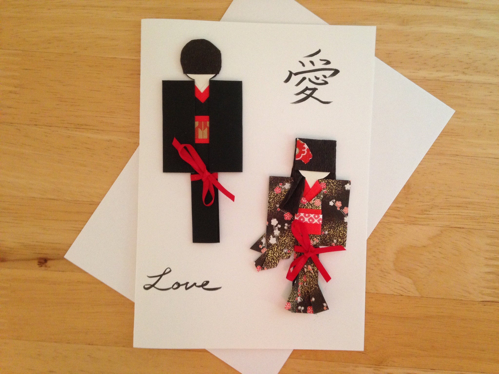 Fancy Japanese Origami Paper Doll Wedding, Engagement, Anniversary Card - Love