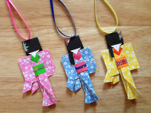 Handmade Japanese Origami Paper Doll Fancy Christmas Ornaments - Set of Three