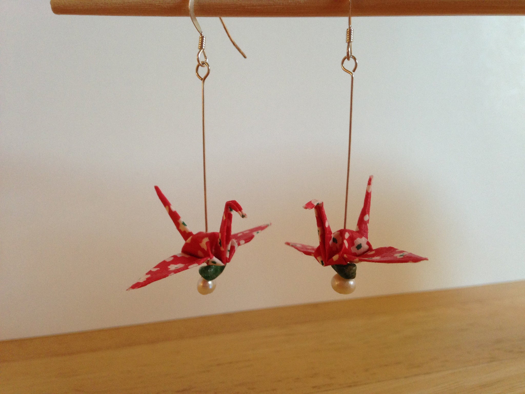 Handmade Japanese Origami Paper Crane Christmas Gift Earrings Red