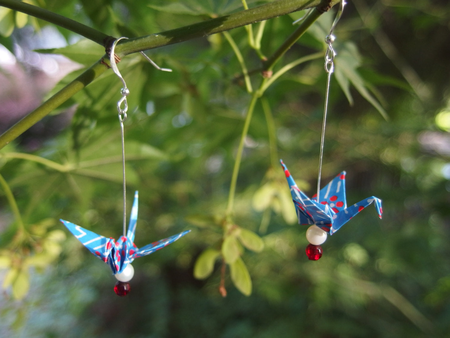 Japanese Origami Paper Crane Earrings Handmade