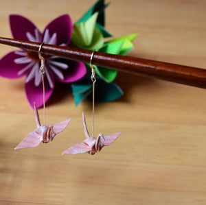 Handmade Japanese Origami Paper Crane Christmas Gift Earrings Pink